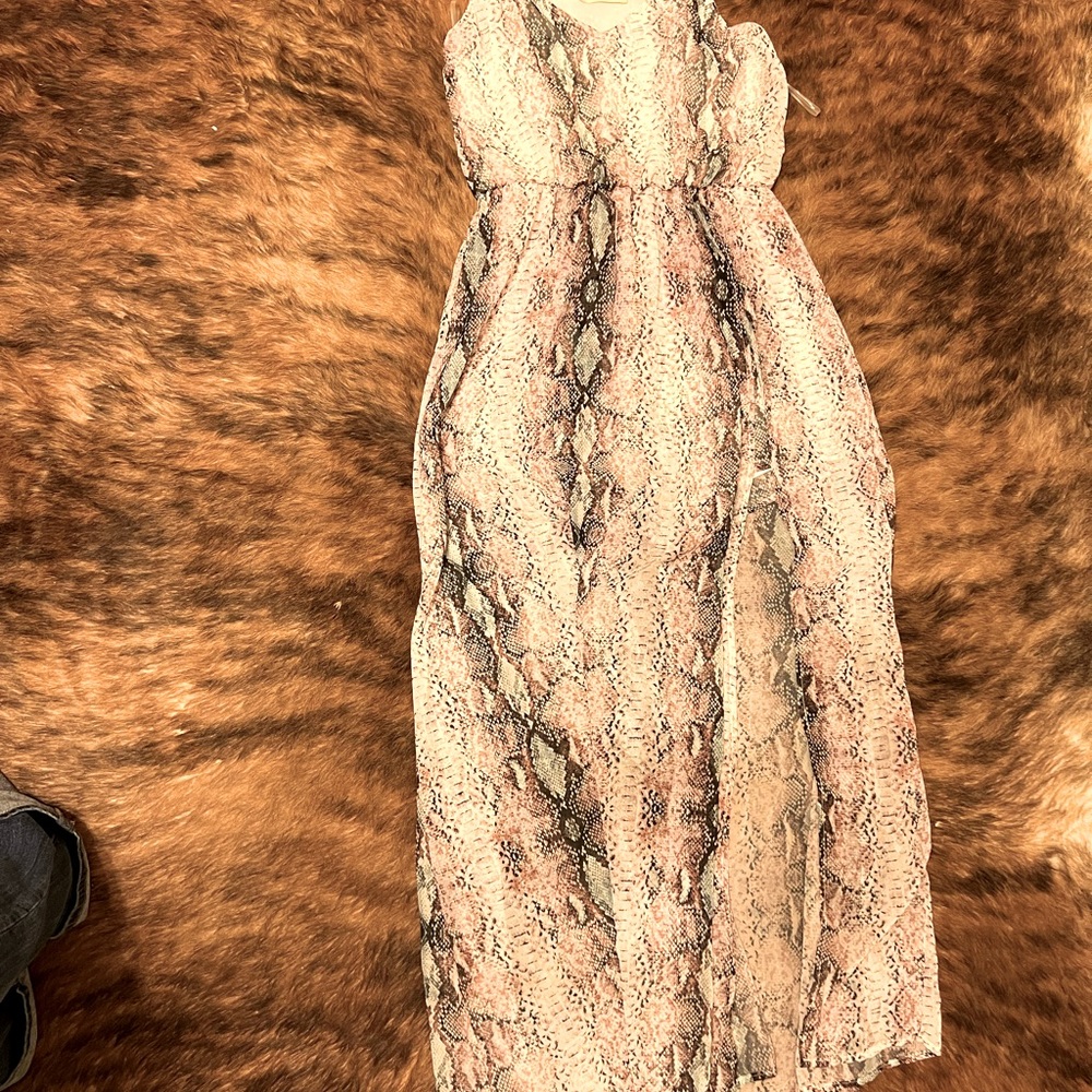 Snakeskin maxi high slit shorts jumpsuit. Pink Turquoise snakeskin print.
